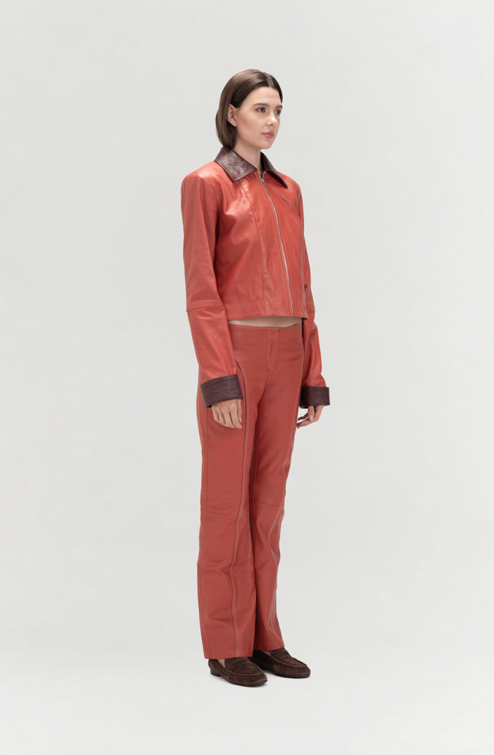 Harper II Leather Jacket Orange x Burgundy
