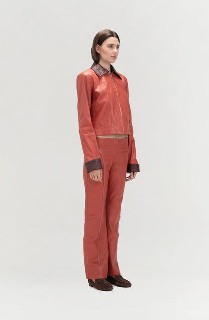 Harper II Leather Jacket Orange x Burgundy