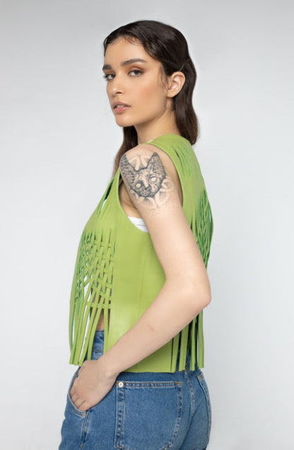 Attalea Leather Vest Lime Green