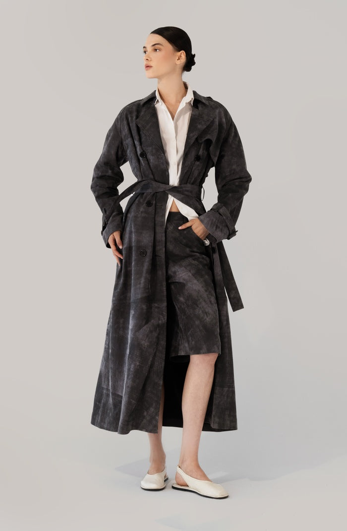 Astrid Leather Coat Washed Grey