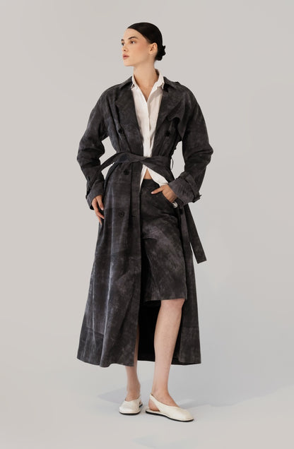 Astrid Leather Coat Washed Grey