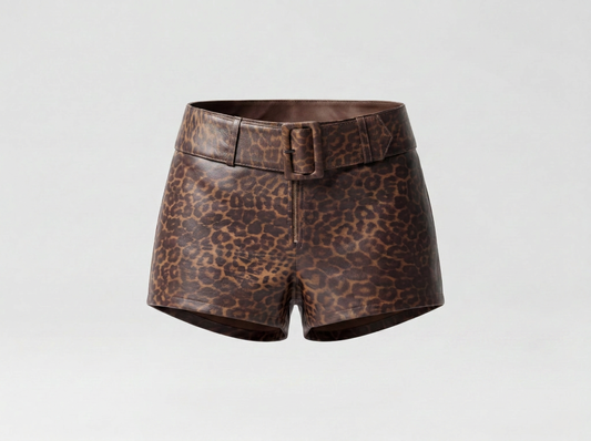 Sterling Leather Belted Shorts Leopard