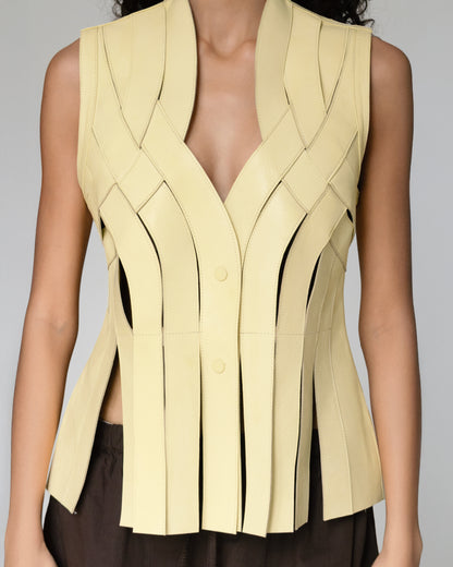 Brianna Leather Vest Butter Yellow
