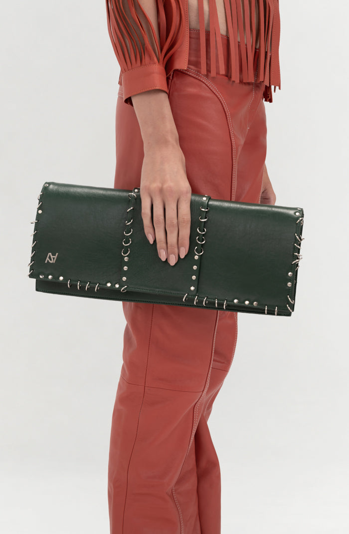 Annabelle II Leather Clutch Olive