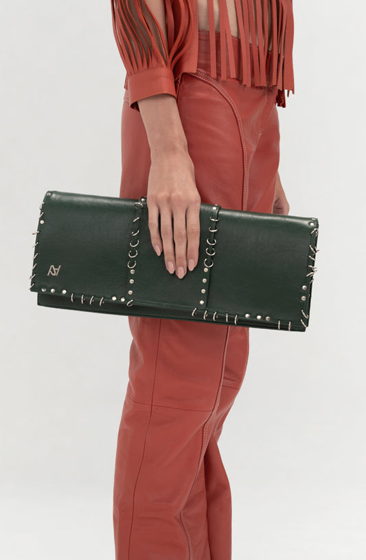 Annabelle II Leather Clutch Olive