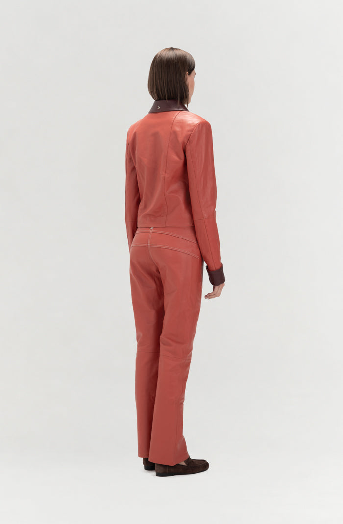 Harper II Leather Jacket Orange x Burgundy