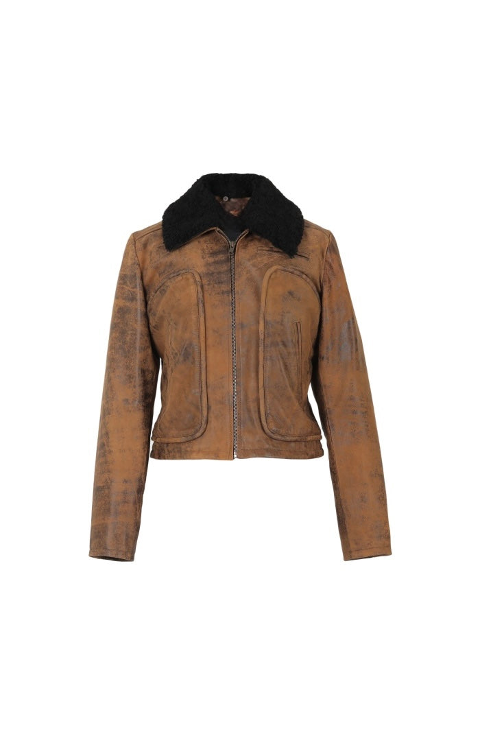 Emery Leather Jacket Washed Brown