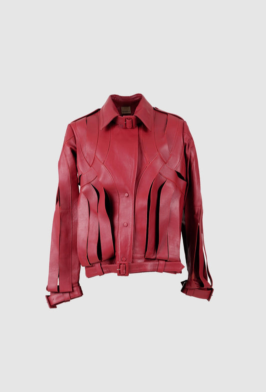 Brianna Oversized Leather Jacket Red