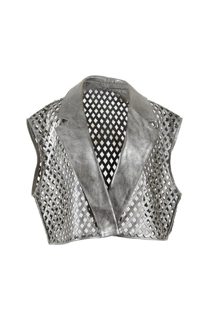 Kayden Leather Vest Washed Silver