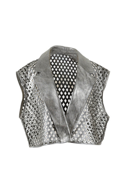 Kayden Leather Vest Washed Silver