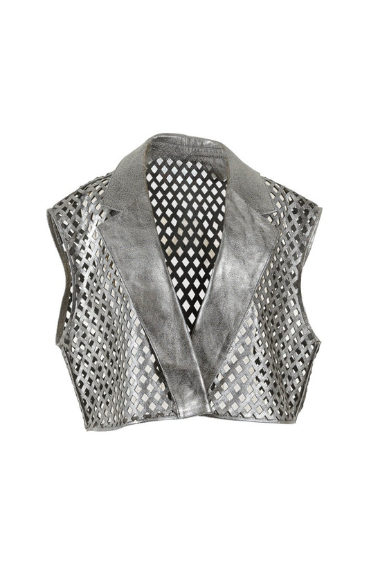 Kayden Leather Vest Washed Silver