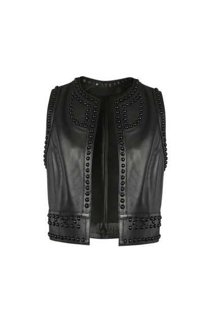 Yin Yang Studded Leather Vest Black
