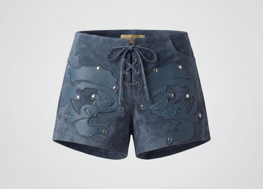 Jason Suede Laser-Cut Shorts Blue