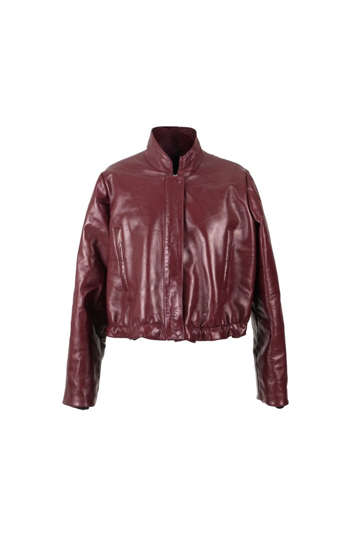 Jasper Leather Bomber Jacket Burgundy