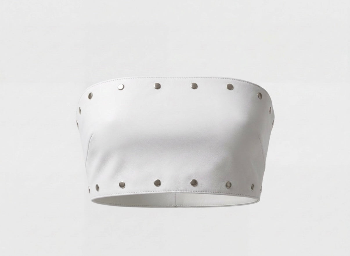 Amelia Leather Top White