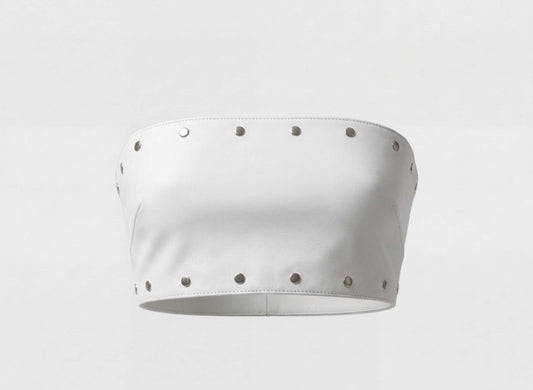 Amelia Leather Top White