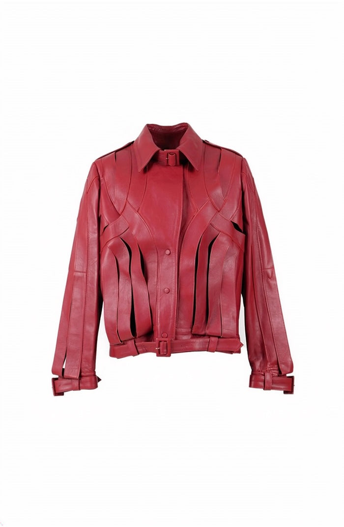 Brianna Oversized Leather Jacket Red
