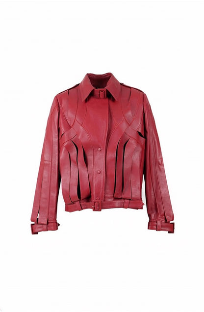 Brianna Oversized Leather Jacket Red