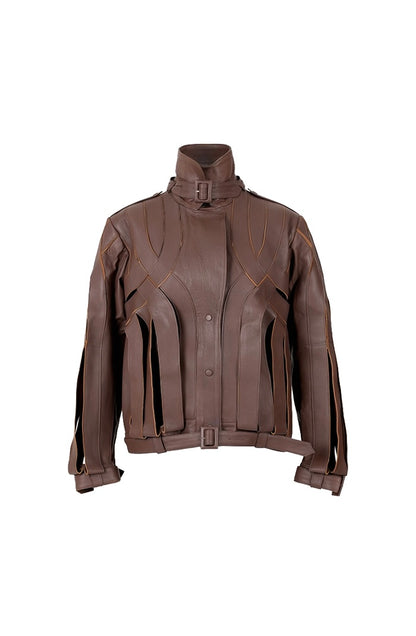Brianna Oversized Leather Jacket Brown
