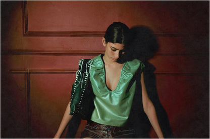 Fiona Leather Top Electric Lime Green