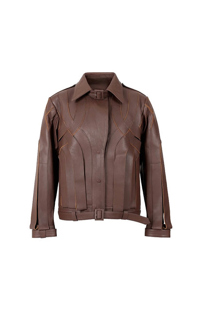 Brianna Oversized Leather Jacket Brown