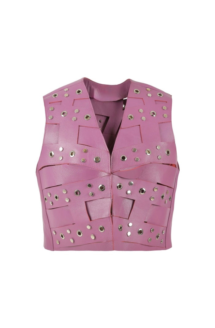 Aiden Studded Leather Vest Purple