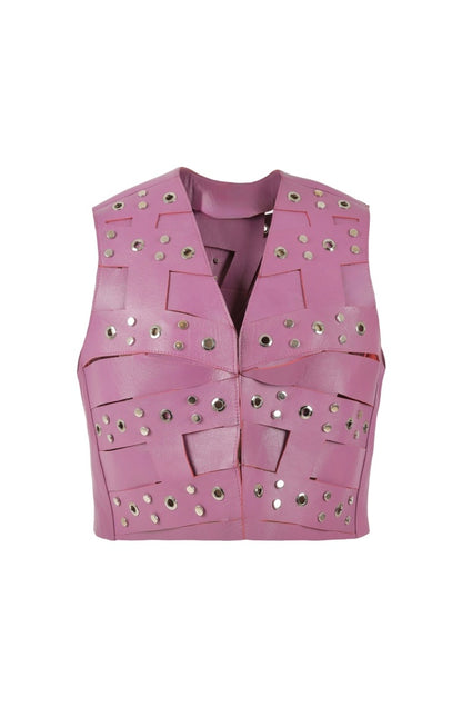 Aiden Studded Leather Vest Purple