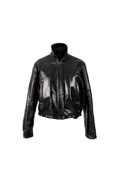 Jasper Leather Bomber Jacket Glossy Black