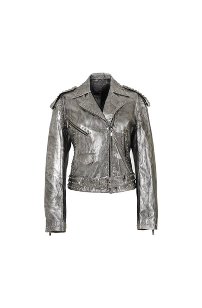 Hudson Leather Jacket Washed Silver