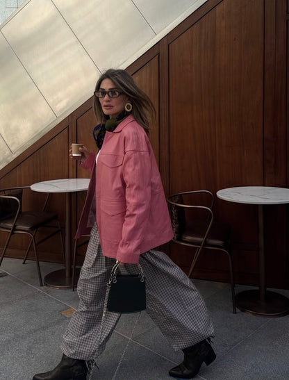 Sienna Leather Jacket Blush Pink