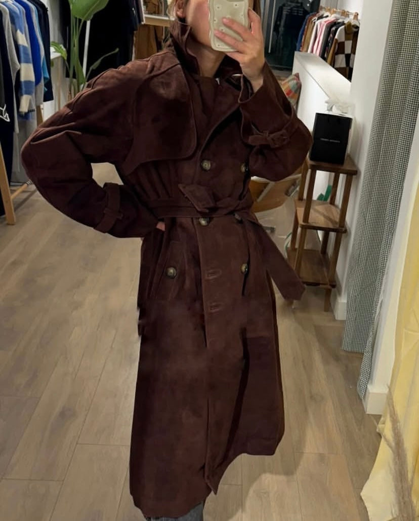 Double A x Curated Crowd Dahlia Suede Coat Brown