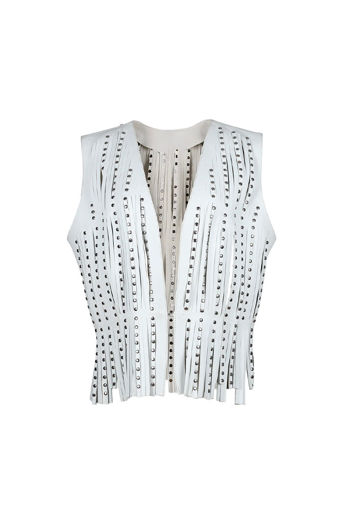 Studded Ayla Leather Vest White