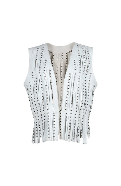 Studded Ayla Leather Vest White