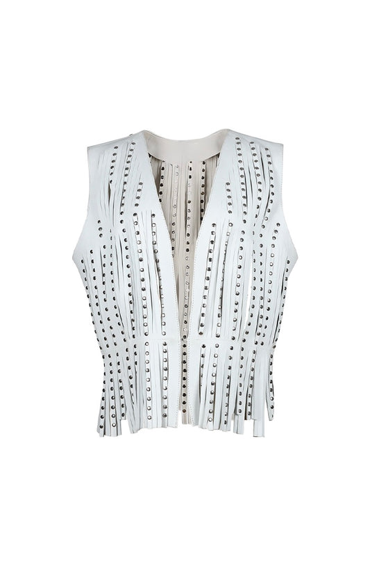 Studded Ayla Leather Vest White