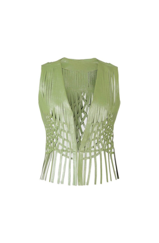 Attalea Leather Vest Electric Lime Green
