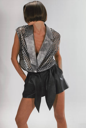 Kayden Leather Vest Washed Silver