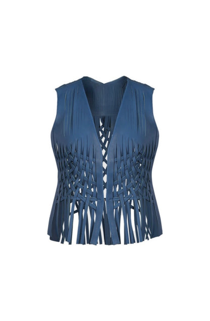 Attalea Leather Vest Navy Blue