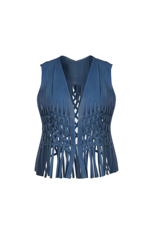 Attalea Leather Vest Navy Blue