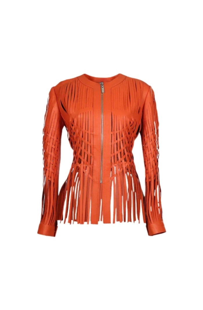 Attalea Leather Jacket Orange