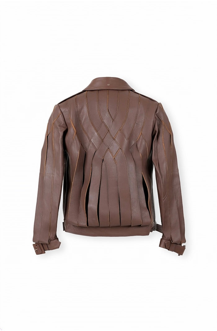 Brianna Oversized Leather Jacket Brown