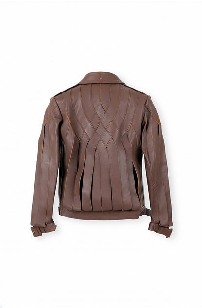 Brianna Oversized Leather Jacket Brown