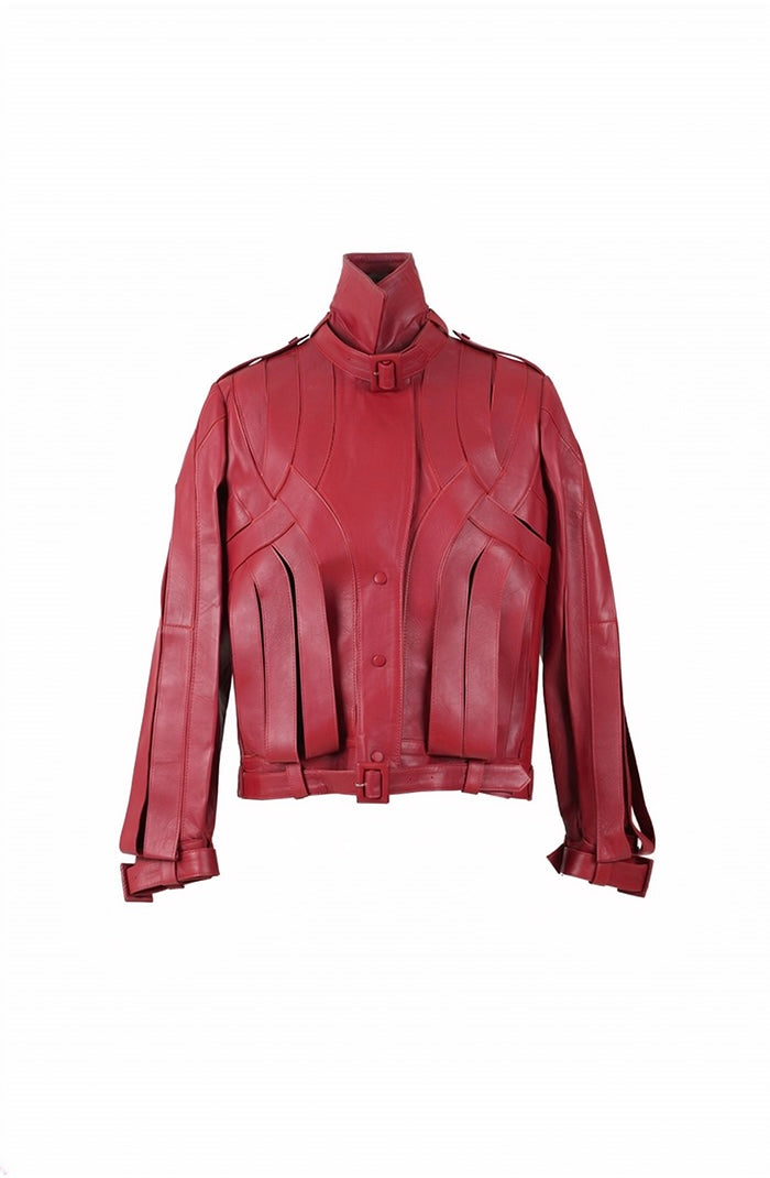 Brianna Oversized Leather Jacket Red