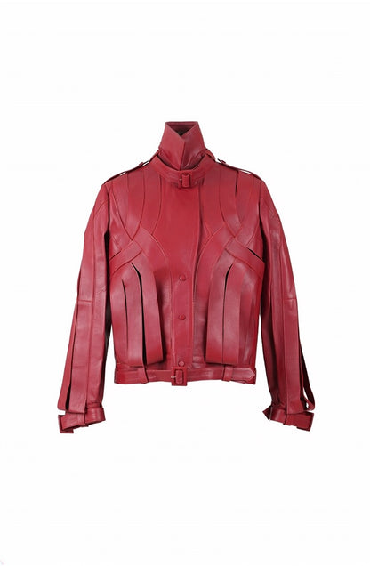 Brianna Oversized Leather Jacket Red