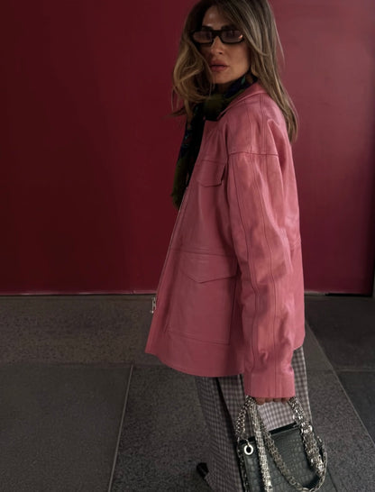 Sienna Leather Jacket Blush Pink