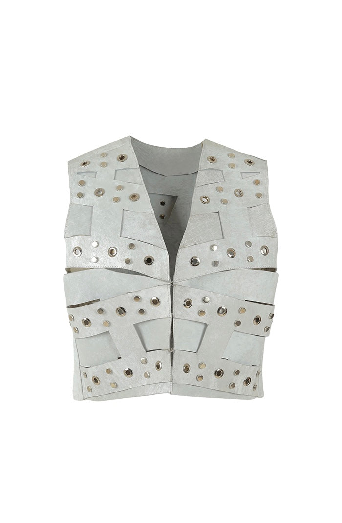 Aiden Studded Leather Vest Washed White
