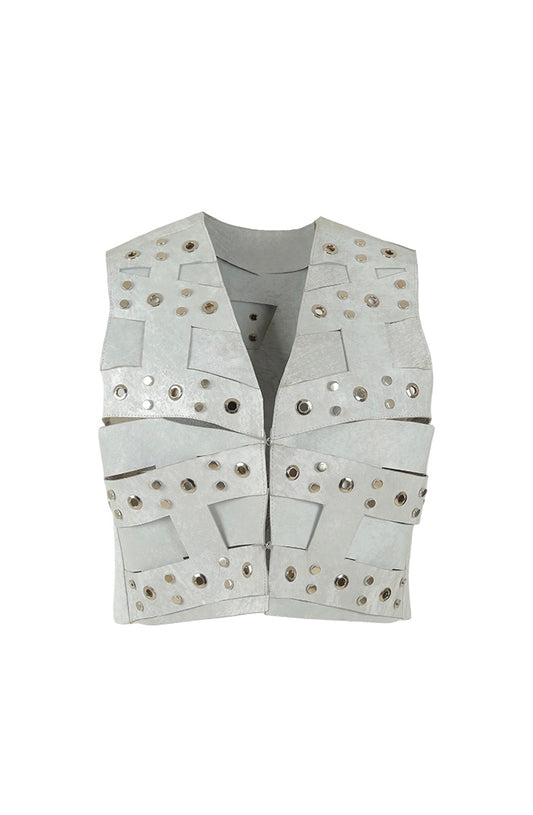 Aiden Studded Leather Vest Washed White