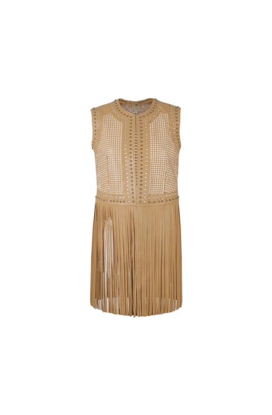 Ebony Studded Leather Vest Nude Beige