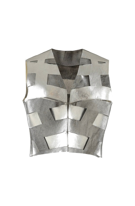 Aiden Leather Vest Washed Silver