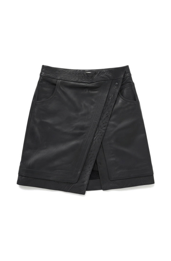 Aspen Leather Skirt Black x Black Ostrich - Limited Edition