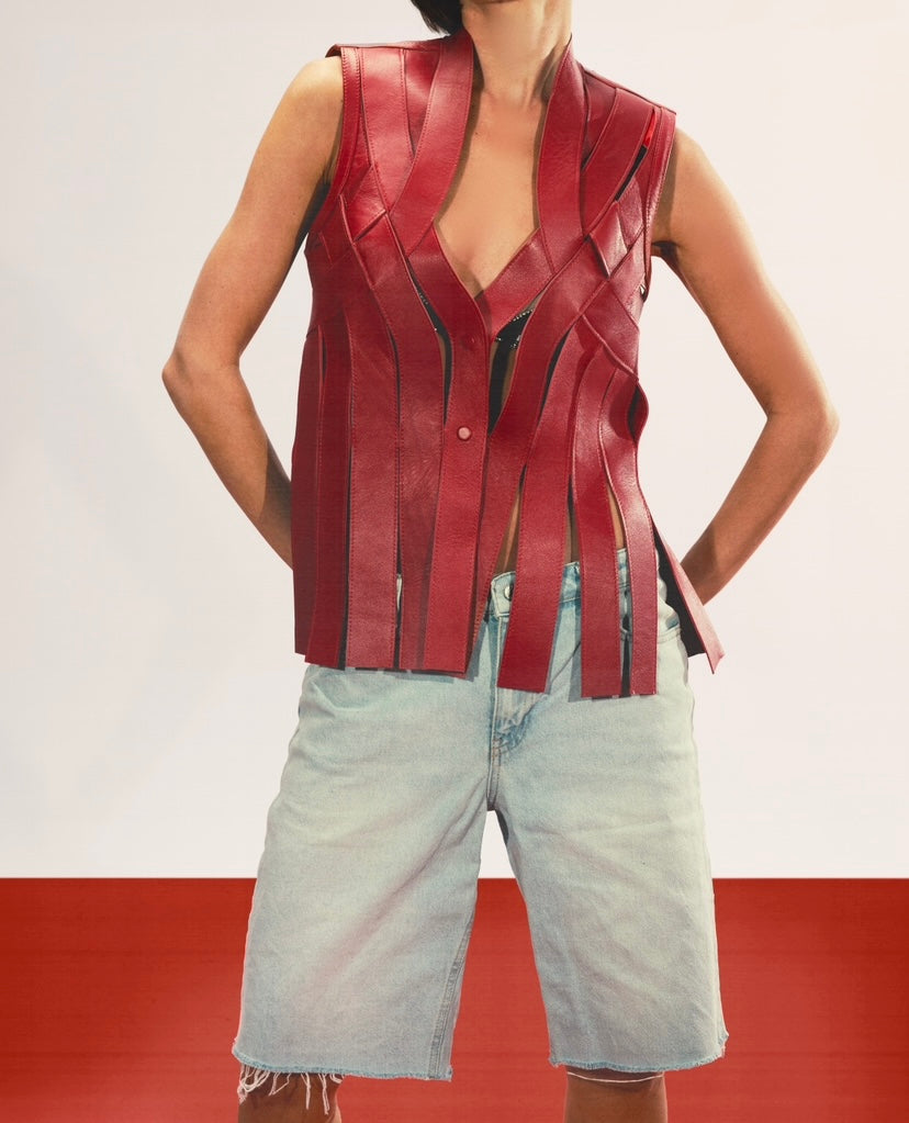 Brianna Leather Vest Red